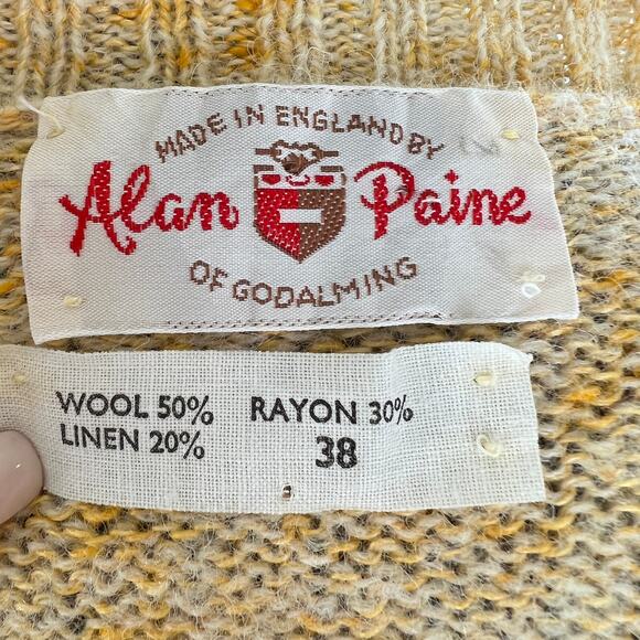 VINTAGE Alan Paine Yellow Marled Wool-Linen Crewneck Pullover Sweater 38 VTG - Picture 7 of 7